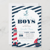 Ahoy Nautical Navy Blue Twin Boy Baby Dusche Einladung (Vorderseite)