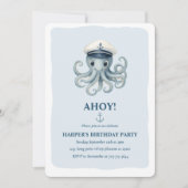 Ahoy Nautical Octopus Geburtstag | Ocean Sailor Einladung (Vorderseite)