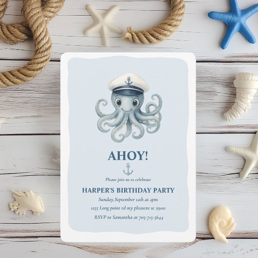 Ahoy Nautical Octopus Geburtstag | Ocean Sailor Einladung