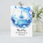 Ahoy Nautical Shower Boy Baby Shower Dankeskarte (Stehend Vorderseite)