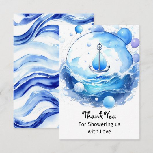 Ahoy Nautical Shower Boy Baby Shower Dankeskarte (Vorne/Hinten)