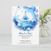 Ahoy Nautical Shower Boy Baby Shower Einladung (Stehend Vorderseite)