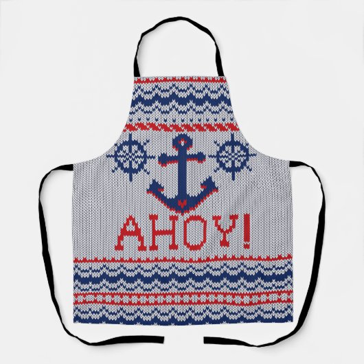 Ahoy Nautical Ugly Christmas Sweater Style Schürze (Vorderseite)