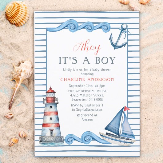 Ahoy Nautical Watercolor Es ist eine Baby-Dusche Einladung