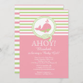 Ahoy! Nautical Whale Girls Babydusche Einladung (Vorne/Hinten)