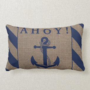 Ahoy! Nautische Anker Navy Blue & Burlap Streifen Lendenkissen