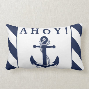 Ahoy! Nautische Anker Navy Blue & White Streifen Lendenkissen