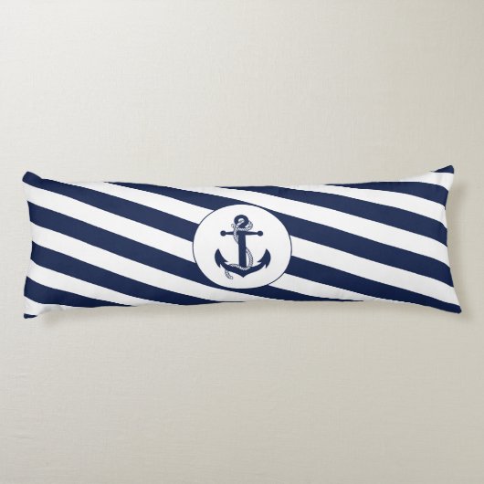 Ahoy! Nautische Anker Navy Blue & White Streifen Seitenschläferkissen (Rückseite)