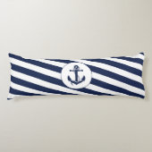 Ahoy! Nautische Anker Navy Blue & White Streifen Seitenschläferkissen (Vorderseite)