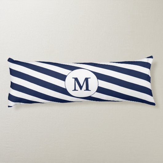 Ahoy! Nautische Monogramm Navy Blue & White Streif Seitenschläferkissen (Rückseite)