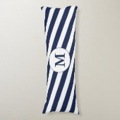 Ahoy! Nautische Monogramm Navy Blue & White Streif Seitenschläferkissen (Vorderseite Vertikal)