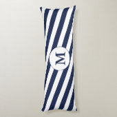 Ahoy! Nautische Monogramm Navy Blue & White Streif Seitenschläferkissen (Rückseite (Vertikal))
