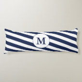 Ahoy! Nautische Monogramm Navy Blue & White Streif Seitenschläferkissen (Vorderseite)