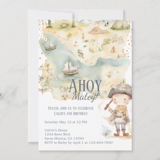Ahoy Pirate Adventure Vierte Geburtstag Einladung (Vorderseite)