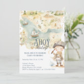 Ahoy Pirate Adventure Vierte Geburtstag Einladung (Stehend Vorderseite)