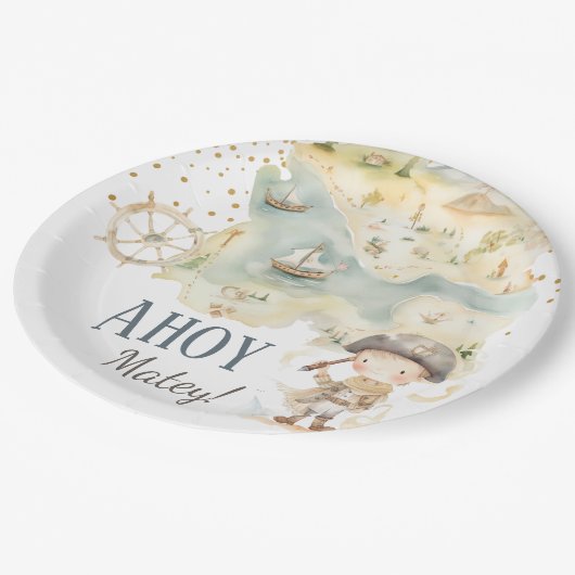 Ahoy Pirate Adventure Vierte Geburtstag Pappteller (Schrägansicht)