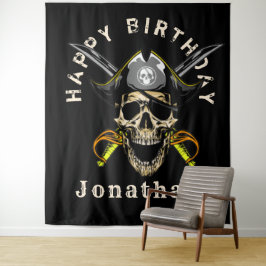 Ahoy Pirate Skull Backdrop Wandteppich