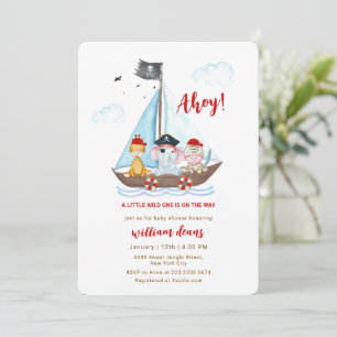 Ahoy Piraten Wilde Safari-Tiere Baby-Party    Einladung