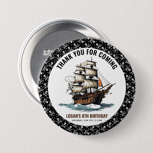 Ahoy! Piratenschiff 8. Geburtstag Button (Vorne & Hinten)