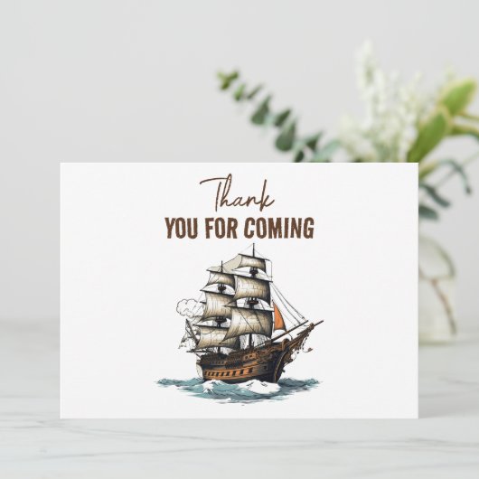 Ahoy! Piratenschiff 8. Geburtstag Dankeskarte (Stehend Vorderseite)