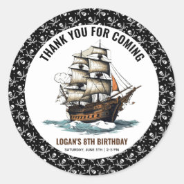 Ahoy! Piratenschiff 8. Geburtstag Runder Aufkleber