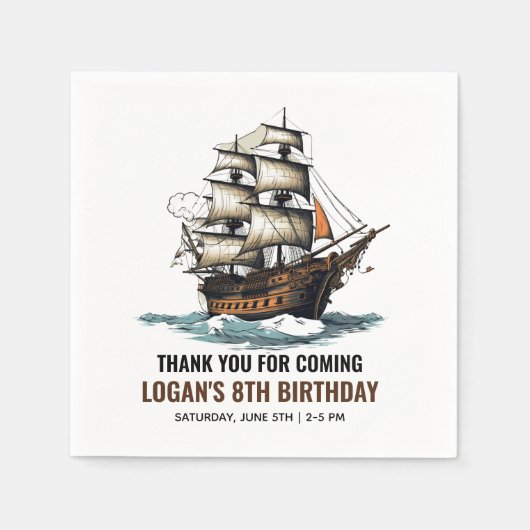 Ahoy! Piratenschiff 8. Geburtstag Serviette (Vorderseite)