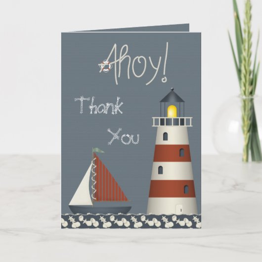 Ahoy Sail Boat & Lighthouse Danke Karte (Vorderseite)