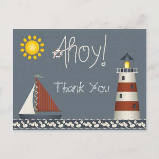 Ahoy Sail Boat & Lighthouse Vielen Dank, Frau Post Postkarte (Vorderseite)