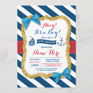 Ahoy Sailor Anchor Baby Shower Blue Boy Einladung