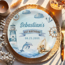 Ahoy Sailor Nautical Boat Blue 1. Geburtstag