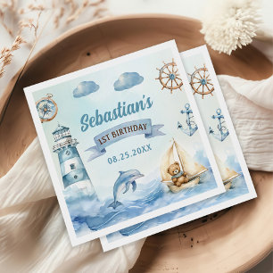 Ahoy Sailor Nautical Boat Blue 1. Geburtstag Serviette