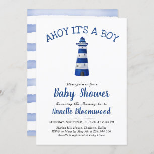 Ahoy sein a Boy Lighthouse Kinderdusche Einladung
