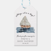Ahoy sein a Boy Nautical Sailboat Babydusche Geschenkanhänger (Vorderseite)
