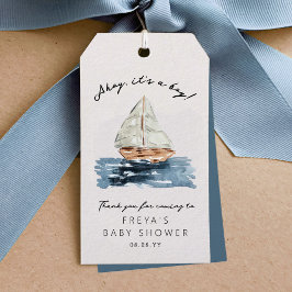 Ahoy sein a Boy Nautical Sailboat Babydusche Geschenkanhänger