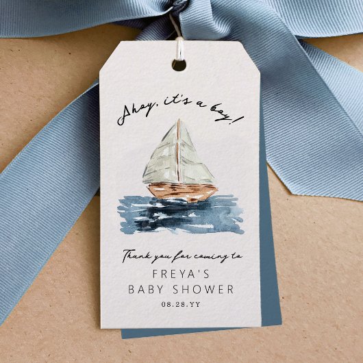 Ahoy sein a Boy Nautical Sailboat Babydusche Geschenkanhänger