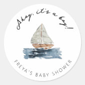 Ahoy sein a Boy Nautical Sailboat Babydusche Runder Aufkleber (Vorderseite)
