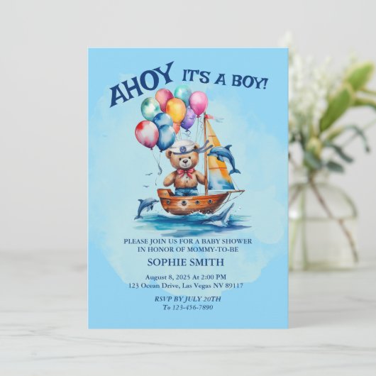 Ahoy sein a Boy Nautical Theme Kinderdusche Einladung (Stehend Vorderseite)