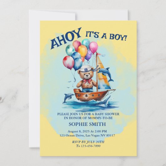 Ahoy sein a Boy Nautical Theme Kinderdusche Einladung (Vorderseite)