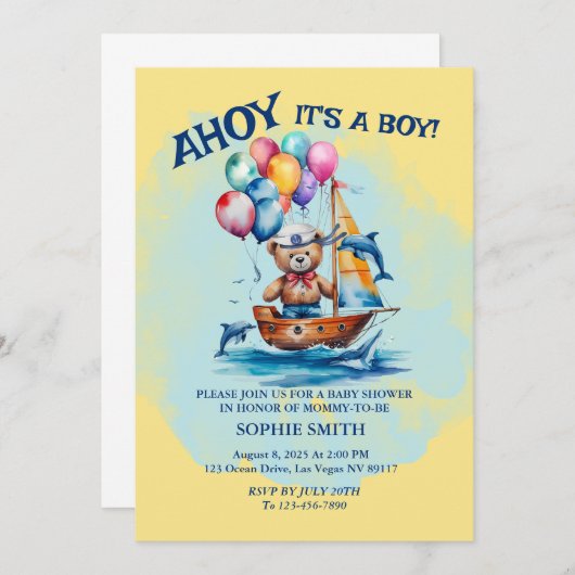Ahoy sein a Boy Nautical Theme Kinderdusche Einladung (Vorne/Hinten)