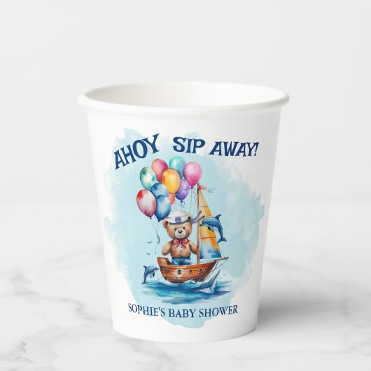 Ahoy sein a Boy Nautical Theme Kinderdusche Pappbecher (Vorderseite)