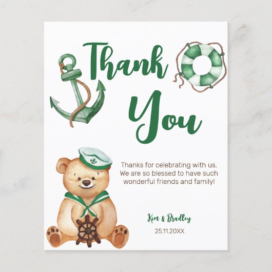 Ahoy sein ein Junge Teddy Bär Babydusche danke (Vorderseite)