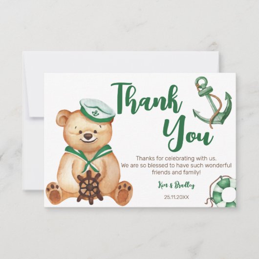 Ahoy sein ein Junge Teddy Bär Babydusche danke Einladung (Vorderseite)