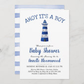 Ahoy Sein Junge Leuchtturm | Kinderdusche Einladung (Vorne/Hinten)