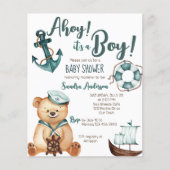 Ahoy sein Junge Teddy Bär Baby Dusche Budget Inviv (Vorderseite)