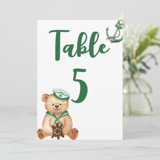 Ahoy sein Junge Teddy Bär Babydusche Tischnummer (Stehend Vorderseite)
