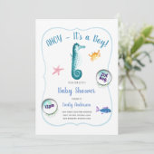 AHOY seine Baby Boy Dusche lädt das Ocean Seepferd Einladung (Stehend Vorderseite)