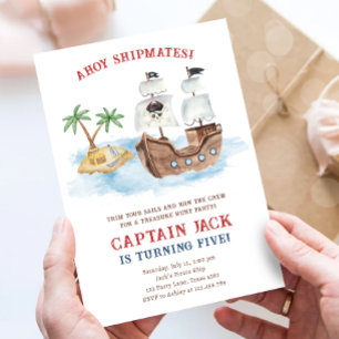 Ahoy Shipamates! Pirate Ship Treasure Boy Birthday Einladung
