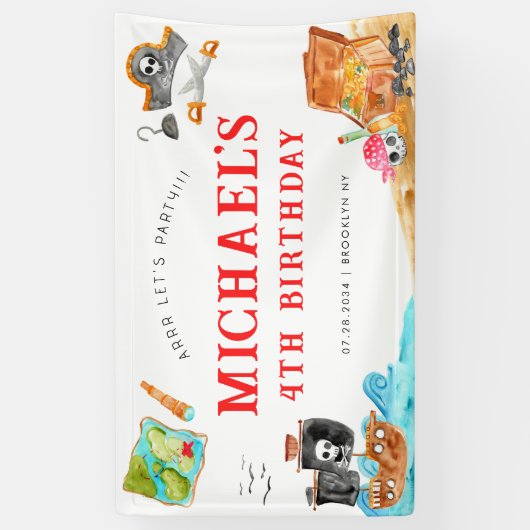 Ahoy Shipmates Treasure Hunt Ship Pirate Geburtsta Banner (Vertikal)