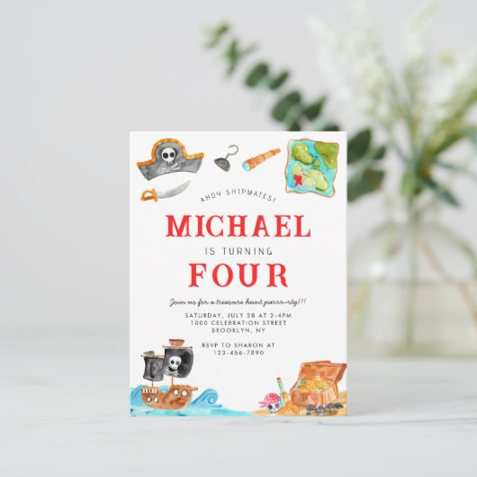 Ahoy Shipmates Treasure Hunt Ship Pirate Geburtsta Postkarte (Stehend Vorderseite)