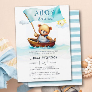 Ahoy Teddy Bear Waves Boat Niedlich Boy Baby Dusch Einladung